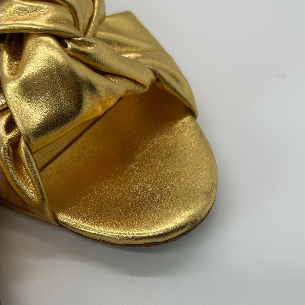 Schutz Dazzling Gold Block Heel Slide Mindy Mules Sandals Shoes **Size 7.5** 🌟🌟 - Picture 9 of 11